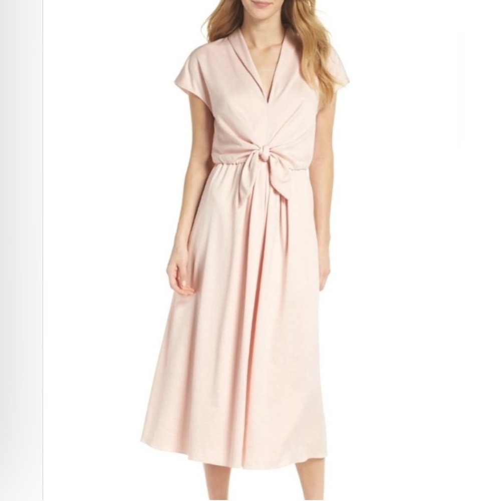 Gal Meets‎ Glam Margie tie waist pink midi dress women's size 12